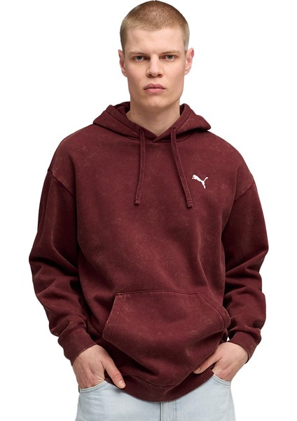 Ess Elevated Wash Hoodie Erkek Bordo Günlük Stil Sweatshirt 68804996