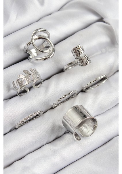 Pirinç Yaprak Model Gümüş Renk Kadın Yüzük Kombin Set - Lisinya