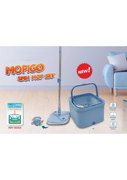 Yeni Nesil Temiz Su - Kirli Su Hazneli Mikrofiber Mopigo Twin Mop Seti – Yedek Mikro Fiber Bezli ve Tahliye Musluklu fiyatları