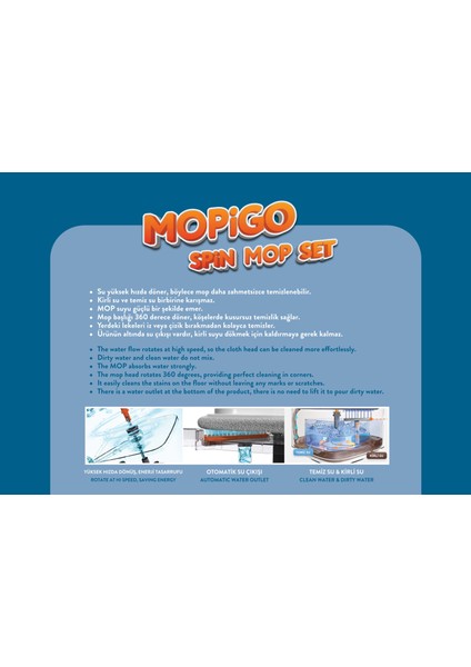 Yeni Nesil Temiz Su - Kirli Su Hazneli Mikrofiber Mopigo Twin Mop Seti – Yedek Mikro Fiber Bezli ve Tahliye Musluklu modelleri