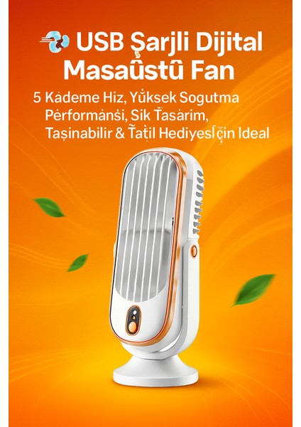 Taşınabilir Fan – USB Şarjlı, Dijital Kontrollü, Yüksek Performanslı Soğutma Kapalı ve Açık Alanlar