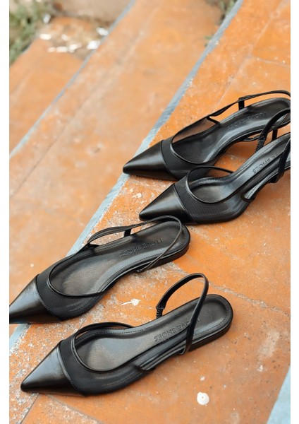 Wonels Mat Deri Siyah Tül Kadın Babet modelleri