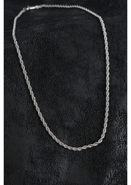 316L Çelik Burgu Zincir Model Gümüş Renk Erkek Kolye