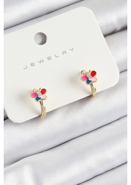 Pirinç Zirkon Taşlı Kelebek Model Gold Renk Çocuk Küpe