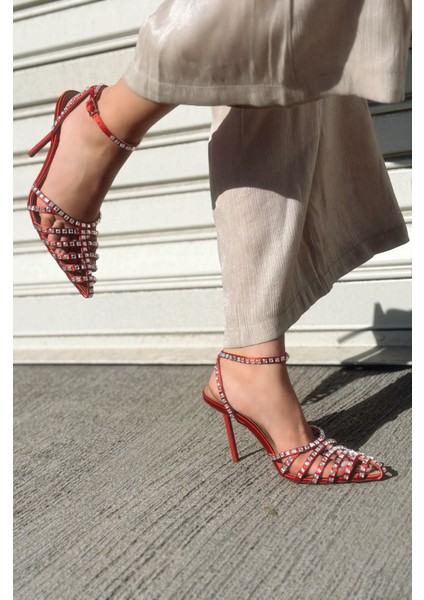 Penoria Mat Kırmızı Bant Detaylı Stiletto
