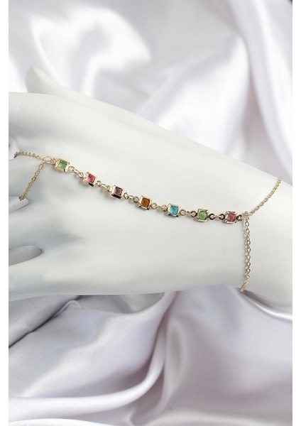 Pirinç Renkli Kare Zirkon Taşlı Y Model Gold Renk Kadın Şahmeran