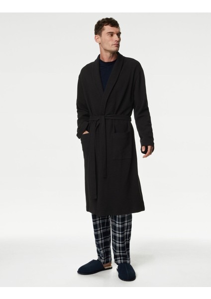 Saf Pamuklu Waffle Sabahlık