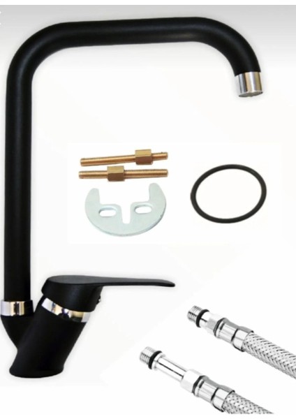 Siyah Köşe Boru Mix Mutfak Evye Bataryası 5 Yıl Garantili modelleri