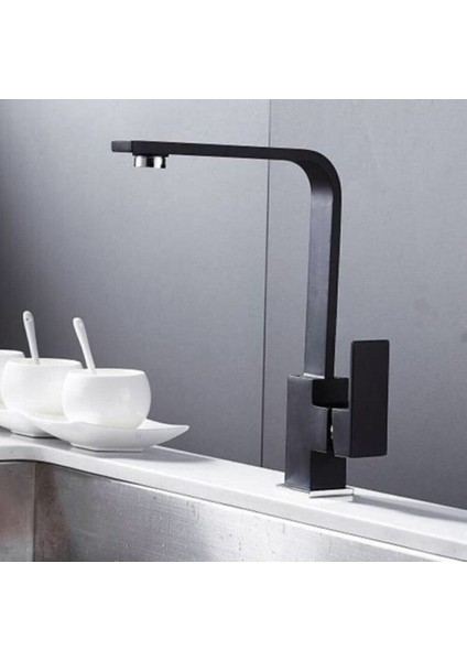 Mutfak Evye Bataryası Mat Siyah Dekoratif Yüksek Kaliteli Pirinç Kare Evye Bataryası