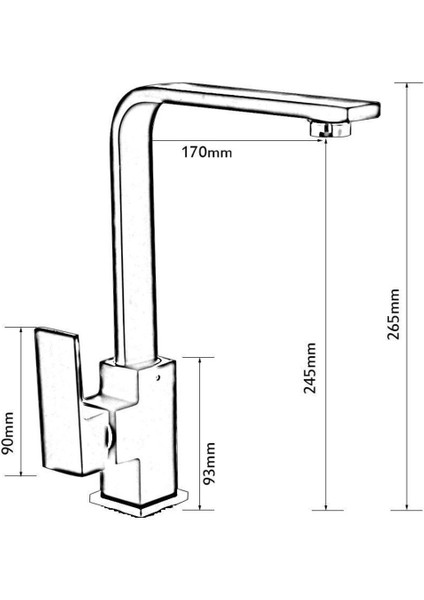 Yüksek Gövde Mutfak Bataryası Sıcak Soğuk Çift Su Girişli Kare Mutfak Bataryası indirimleri