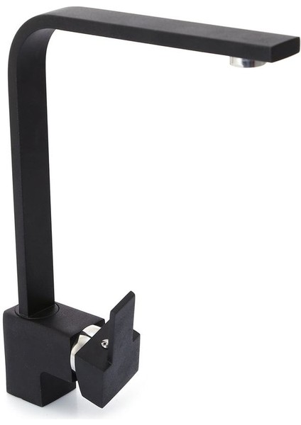 Siyah Kare Kuğu Mutfak Evye Bataryası Sıcak Soğuk Girişli Aç Kapa Kollu Musluk