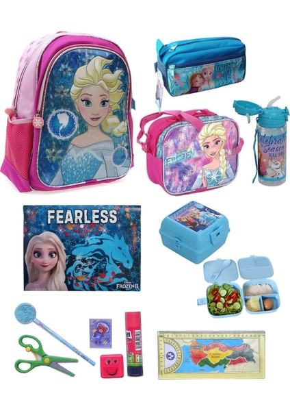 Lisanslı Ilkokul Çantası + Beslenme Çantası + Kalemkutu Suluk + Kab + Dosya + Kırtasiye Okul Seti