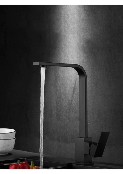 Mat Siyah Kuğu Kare Mutfak Eviye Bataryası