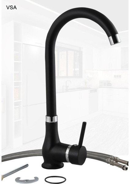 Ağır Gövde Rustik Mat Siyah Mutfak Eviye Bataryası Delta Lavabo Musluk Garanti