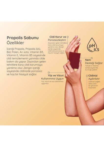 Doğal Propolis Özlü Hassas Ciltler Için Katı El Yüz & Vücut Yıkama & Bakım Sabunu 150 gr fırsatları