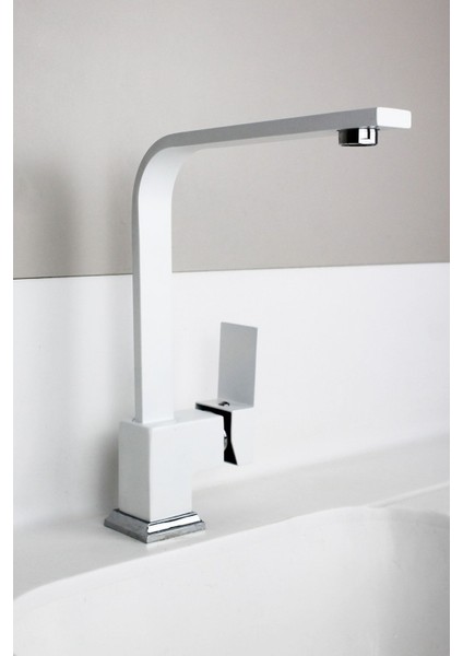 Beyaz Kare Mutfak Bataryası Kuğu Evye Bataryası Musluk Garanti