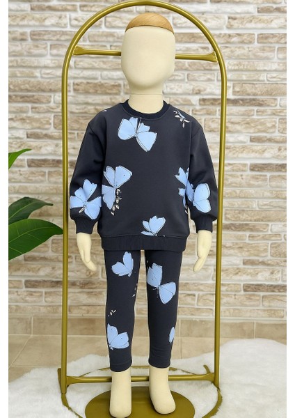 Fiyonk Desenli 2'li Kız Tayt Takımı Pamuklu