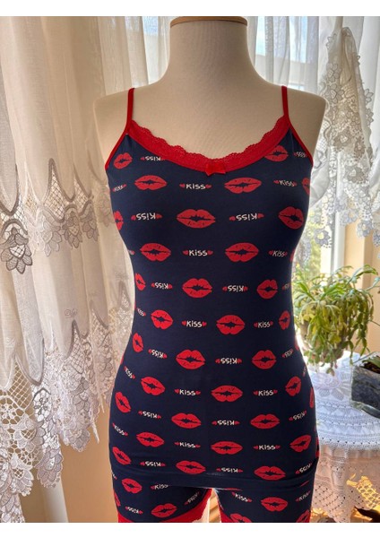 Ince Askılı Şortlu Pamuklu Pijama Takımı Dantel Detaylı indirimleri