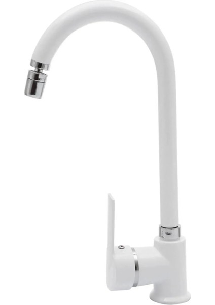 Beyaz Armatür Oynar Perlatörlü Mutfak Evye Bataryası 360 Derece Sıcak Soğuk Su Girişli indirimleri