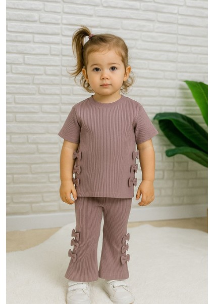 Pamuklu Fiyonklu Tayt Tişört Günlük Kız Takımı