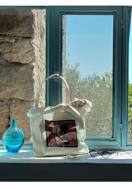 Yatay I %100 Ham Gabardin Kumaş Çanta I Kiss Of Life I 45X35CM Cüzdanlı Bez Çanta fırsatları