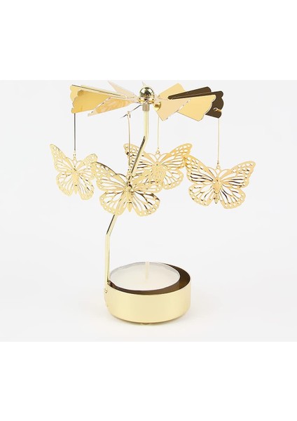 Altın Renkli Dönen Metal Mumluk Kelebek Tasarımlı