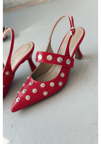 Selorin Mat Deri Zımba Detaylı Stiletto Kırmızı fiyatları