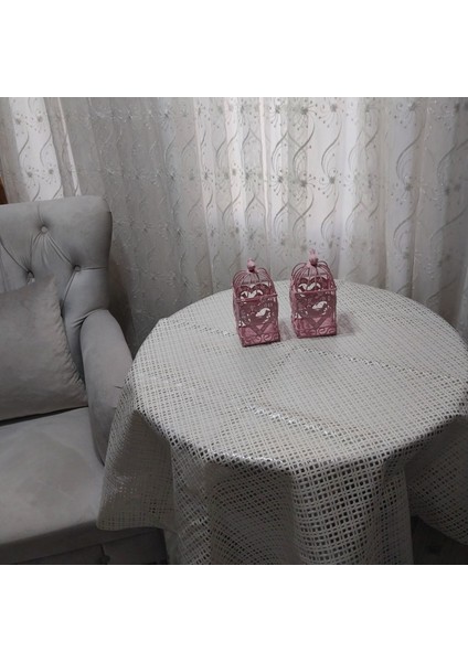 Dantel Çapraz Desen Krem Renk Yuvarlak Masa Örtüsü 135CM Çap fiyatları