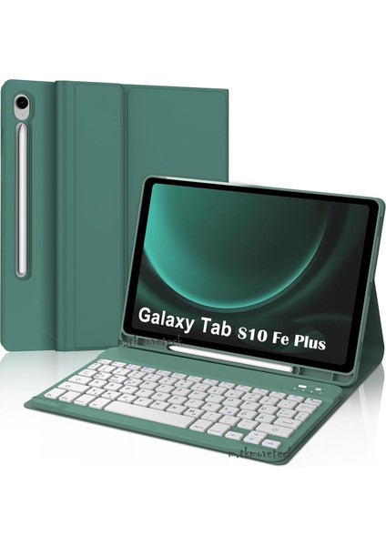 Samsung Galaxy Tab S10 Fe Plus 13.1 Inç 2025 Uyumlu Tablet Klavyeli Kılıf Kablosuz Bluetooth Kalem Bölmeli Q Türkçe Klavyeli Tablet Kılıfı - SM-X520 X526C X526B