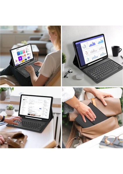 Samsung Galaxy Tab S10 Fe Plus 13.1 Inç 2025 Uyumlu Tablet Klavyeli Kılıf Kablosuz Bluetooth Kalem Bölmeli Q Türkçe Klavyeli Tablet Kılıfı - SM-X520 X526C X526B