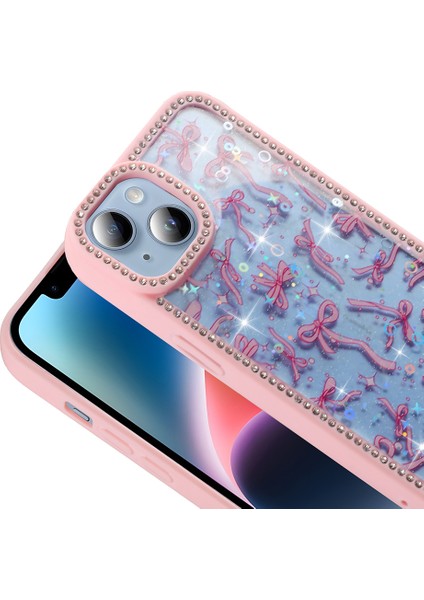 iPhone 14 Kılıf Taşlı ve Simli Tasarım Nua Azra Kapak - Siyah