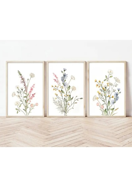 Mc Home Art Doğal Ahşap Çerçeveli Uv Baskı 3'lü Çiçek Desenli Tablo Seti – Modern & Şık Duvar Dekoru fiyatları