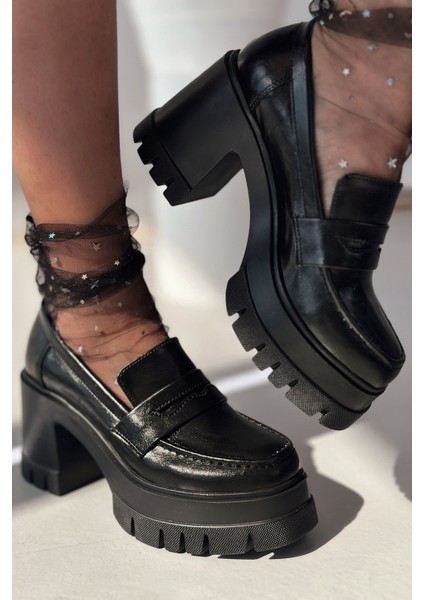 Passeta Kalın Taban Topuklu Kadın Loafer Siyah Mat Rugan fırsatları