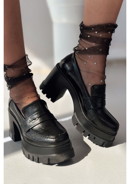 Passeta Kalın Taban Topuklu Kadın Loafer Siyah Mat Rugan indirimleri