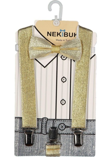 Erkek Çocuk Sarı Pantolon Askısı ve Papyon Seti