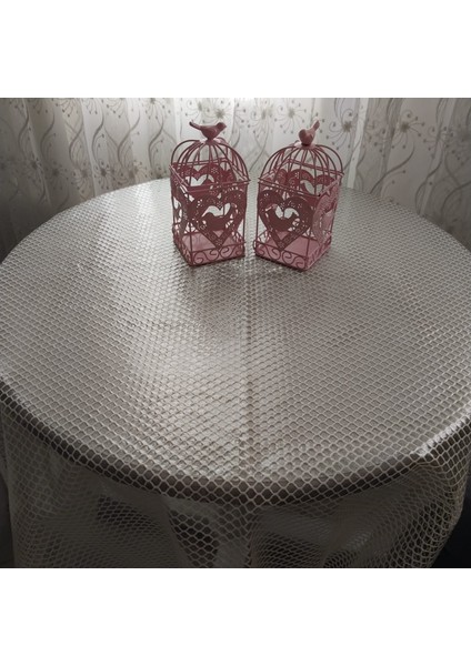 Dantel Petek Desen Krem Renk Yuvarlak Masa Örtüsü 135CM Çap modelleri