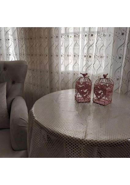 Dantel Petek Desen Krem Renk Yuvarlak Masa Örtüsü 135CM Çap fırsatları
