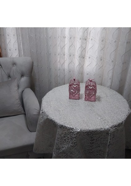 Dantel Ip Desen Krem Renk Yuvarlak Masa Örtüsü 135CM Çap fiyatları