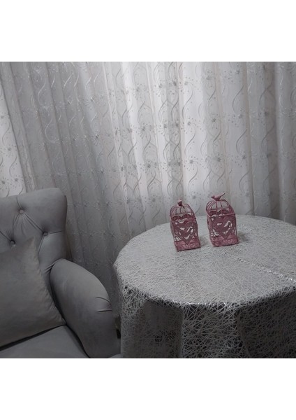 Dantel Ip Desen Krem Renk Yuvarlak Masa Örtüsü 135CM Çap modelleri