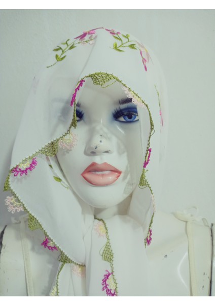 El Emeği Nakış Işlemeli Iğne Oyalı Namaz Örtüsü Çeyizlik Mevlit Başörtüsü Krep Kumaş 145X75 cm