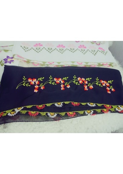 El Emeği Nakış Işlemeli Iğne Oyalı Namaz Örtüsü Çeyizlik Mevlit Başörtüsü Krep Kumaş 145X75 cm