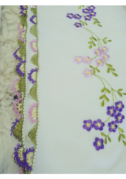 El Emeği Nakış Işlemeli Iğne Oyalı Namaz Örtüsü Çeyizlik Mevlit Başörtüsü Krep Kumaş 145X75 cm