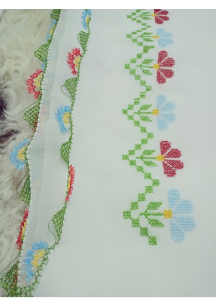 El Emeği Nakış Işlemeli Iğne Oyalı Namaz Örtüsü Çeyizlik Mevlit Başörtüsü Krep Kumaş 145X75 cm