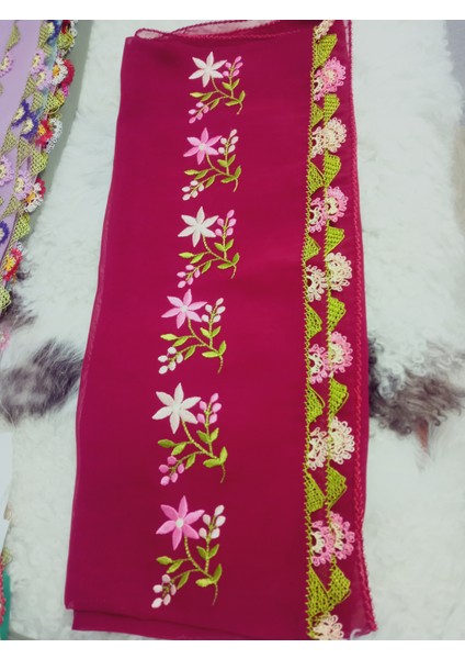 El Emeği Nakış Işlemeli Iğne Oyalı Namaz Örtüsü Çeyizlik Mevlit Başörtüsü Krep Kumaş 145X75 cm