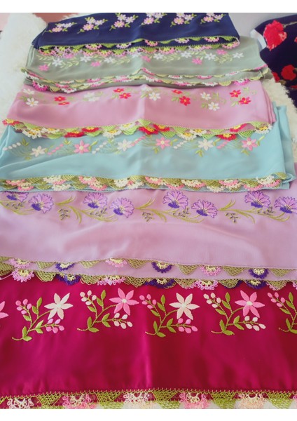 El Emeği Nakış Işlemeli Iğne Oyalı Namaz Örtüsü Çeyizlik Mevlit Başörtüsü Krep Kumaş 145X75 cm indirimleri