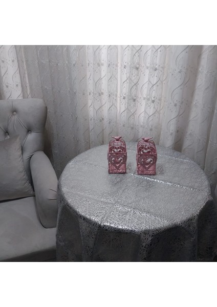 Dantel Ip Desen Gümüş Renk Yuvarlak Masa Örtüsü 135CM Çap fiyatları