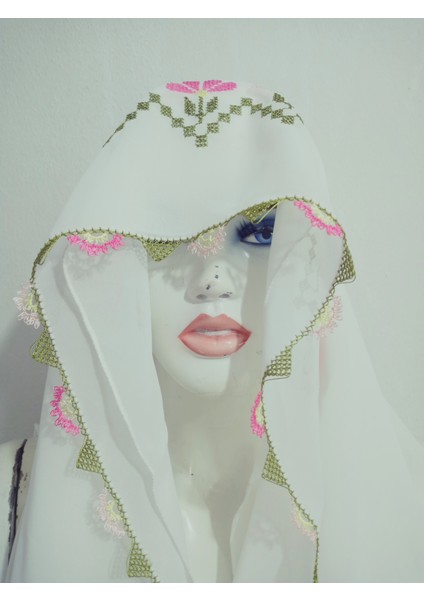 El Emeği Nakış Işlemeli Iğne Oyalı Namaz Örtüsü Çeyizlik Mevlit Başörtüsü Krep Kumaş 145X75 cm