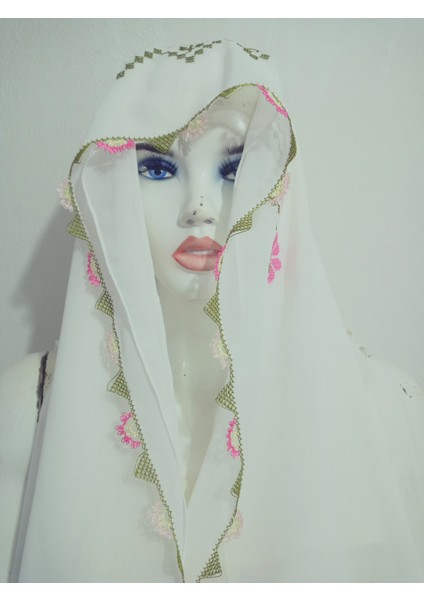 El Emeği Nakış Işlemeli Iğne Oyalı Namaz Örtüsü Çeyizlik Mevlit Başörtüsü Krep Kumaş 145X75 cm fiyatları