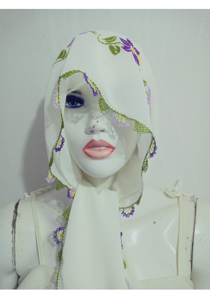 El Emeği Nakış Işlemeli Iğne Oyalı Namaz Örtüsü Çeyizlik Mevlit Başörtüsü Krep Kumaş 145X75 cm fiyatları