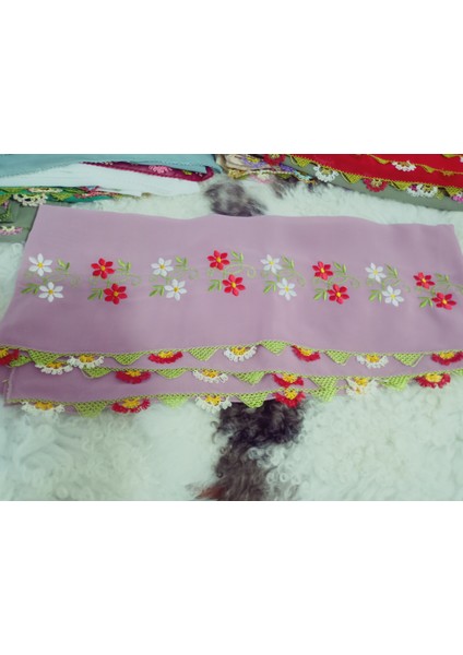 El Emeği Nakış Işlemeli Iğne Oyalı Namaz Örtüsü Çeyizlik Mevlit Başörtüsü Krep Kumaş 145X75 cm